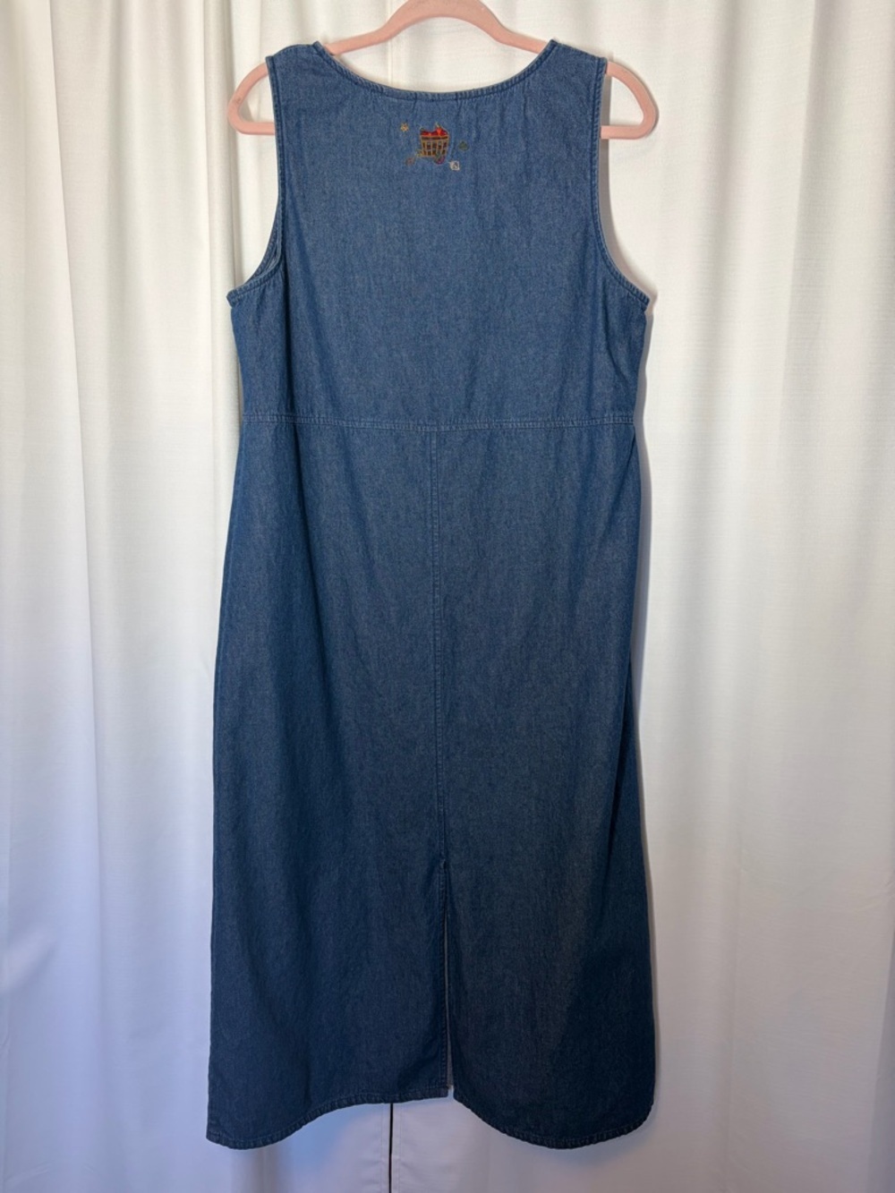 Bobbie Brooks Denim Jumper Dress Embroidered Fall Leaves L Cottagecore Vitg 90s - Picture 6 of 10